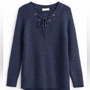 MOTH Anthropologie Lace Up Chunky Knit Sweater Navy Blue Size Medium Orig $148